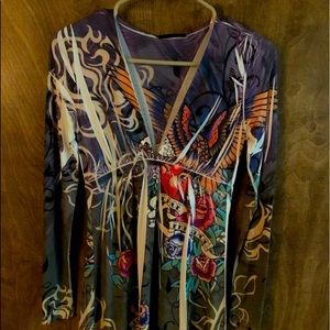 EUC Color in Motion “Ed Hardy” 3/4 Sleeve Top